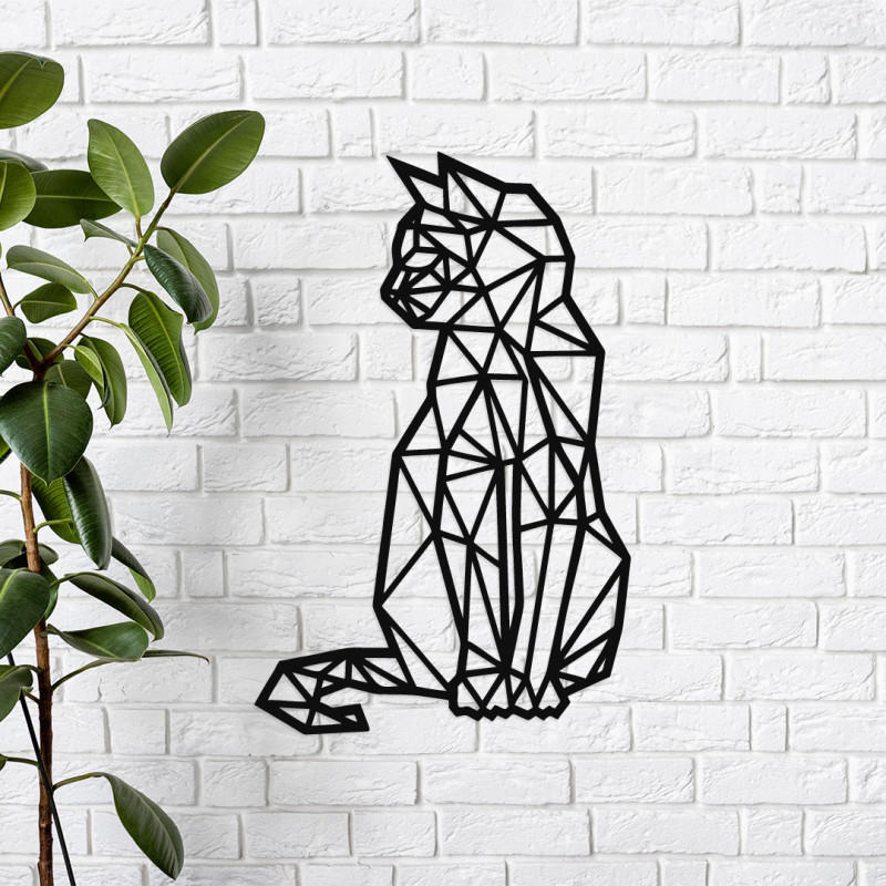 Kedi Geometrik Çokgen Duvar Sanatı Metal Tablo